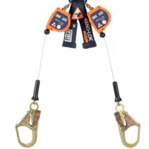 3M DBI-SALA Nano-Lok Edge Twin-Leg Self Retracting Lifeline, cable, quick connect, 8 ft (2.4 m) web, 3500253